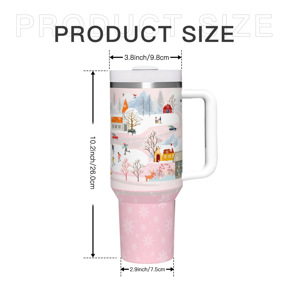 Winter Town (pink) 40 oz Insulated Tumbler with straw