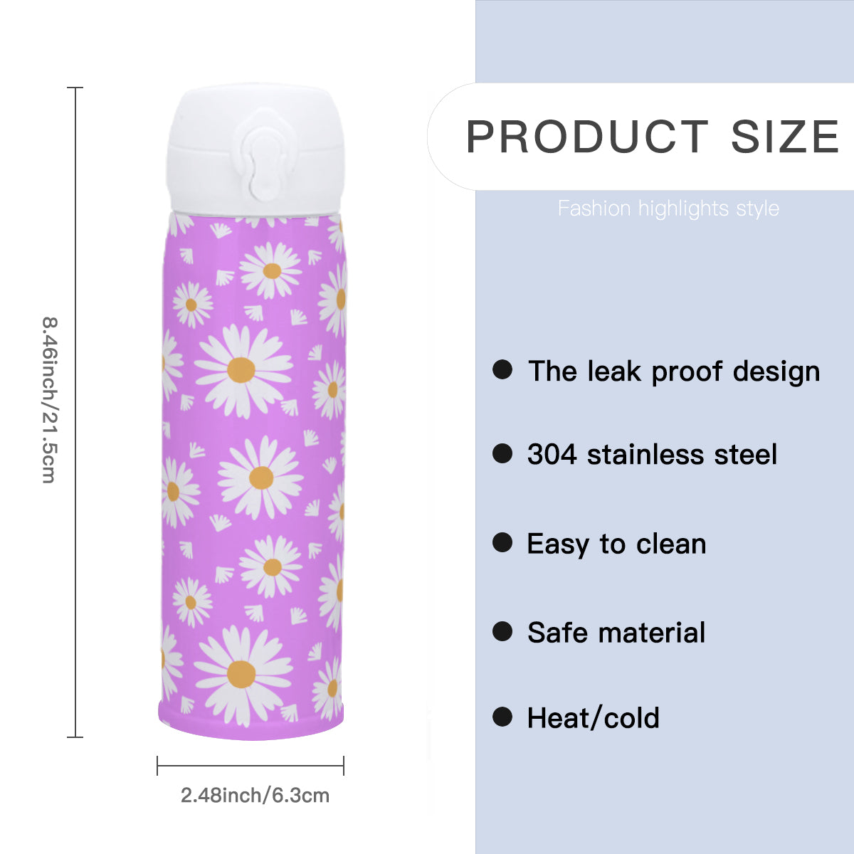 Daisies Travel Tumbler (354ml/12oz) | Stainless Steel 304 - pink