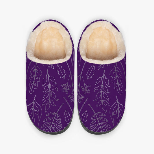 Purple-Silver Leaves Fluffy Bedroom Slippers