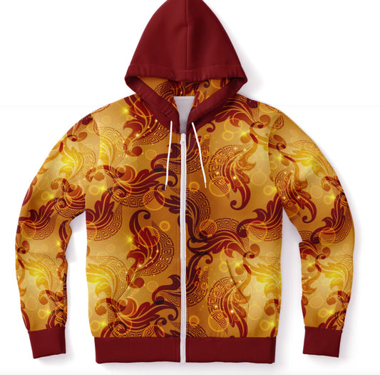 Red and Gold Pattern Zip Hoodie