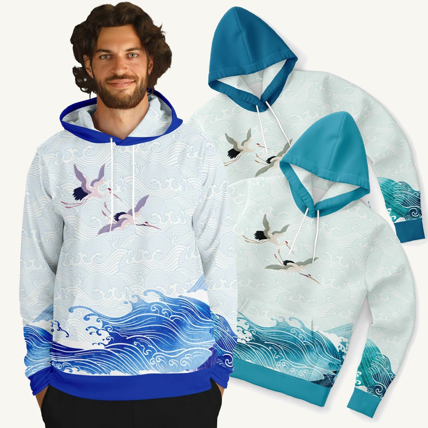 Waves & Cranes Pullover Hoodie Unisex (3 variants)