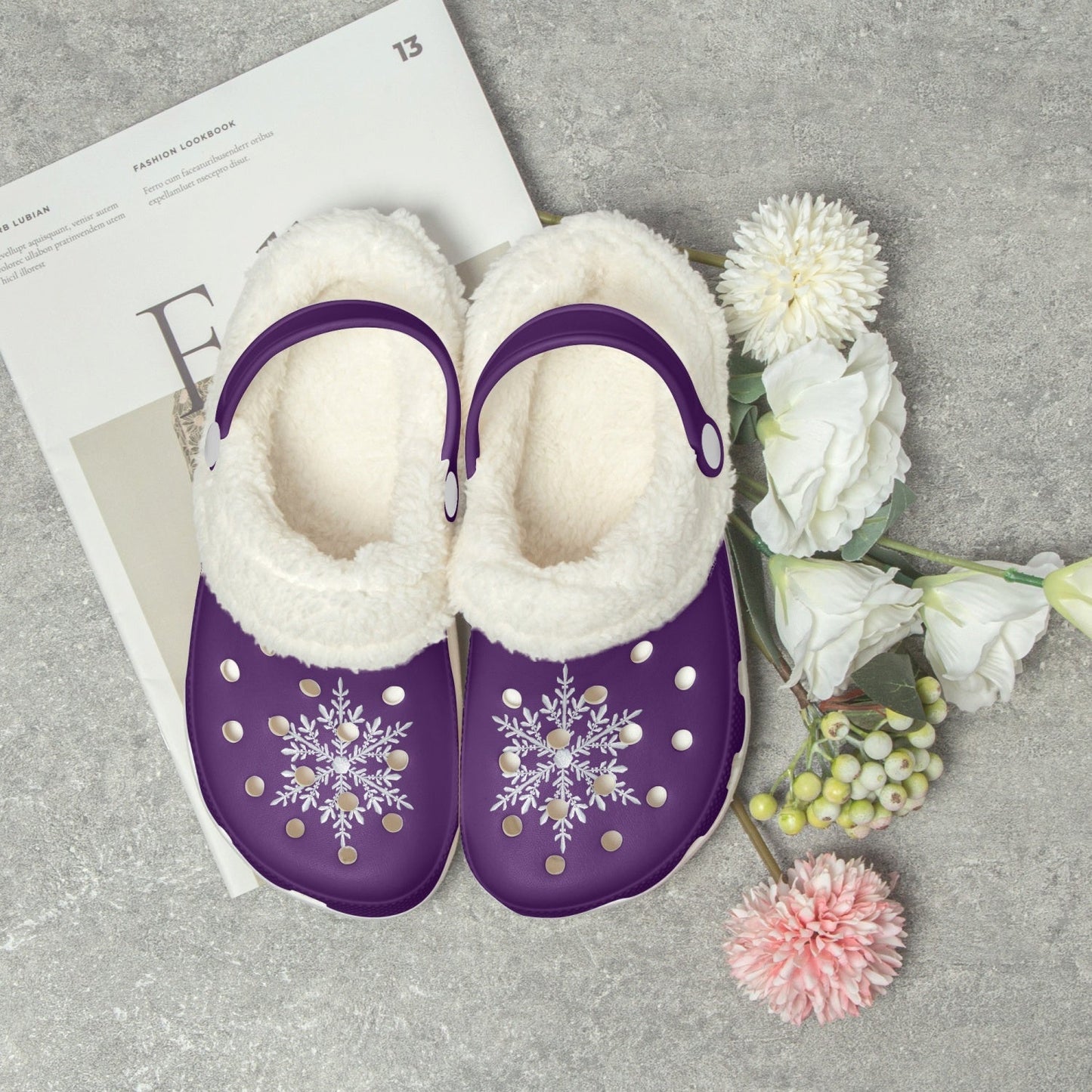 Purple Snowflake Lined Clogs - in stock
