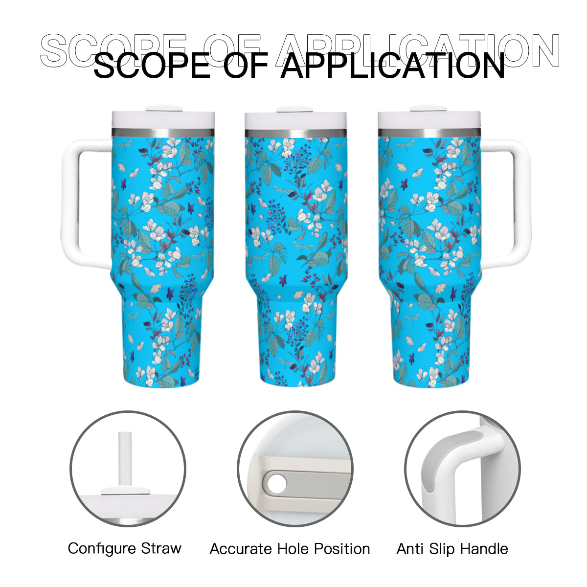 Copy of Summer Flowers Blue 40oz Tumbler with Handle Stainless Steel