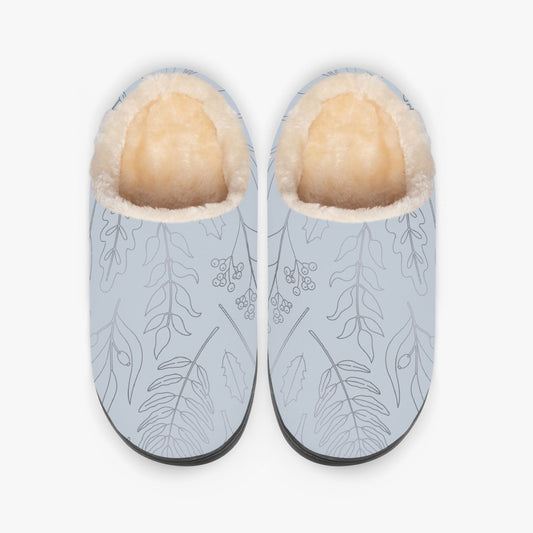 Silver Leaves Fluffy Bedroom Slippers