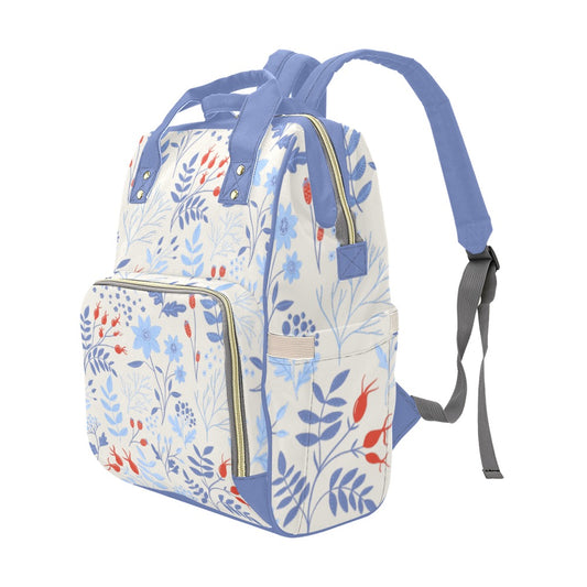 Blue on Pale Yellow Flowers Multipurpose Backpack/Diaper Bag