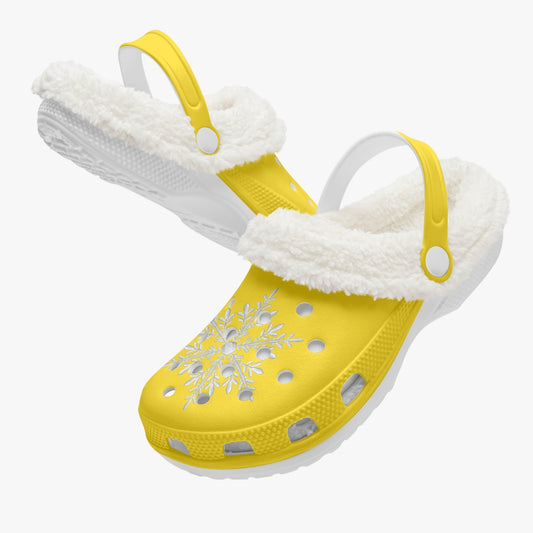 Yellow Snowflakes Lined  Clogs (Big Kids to Adult Sizes)
