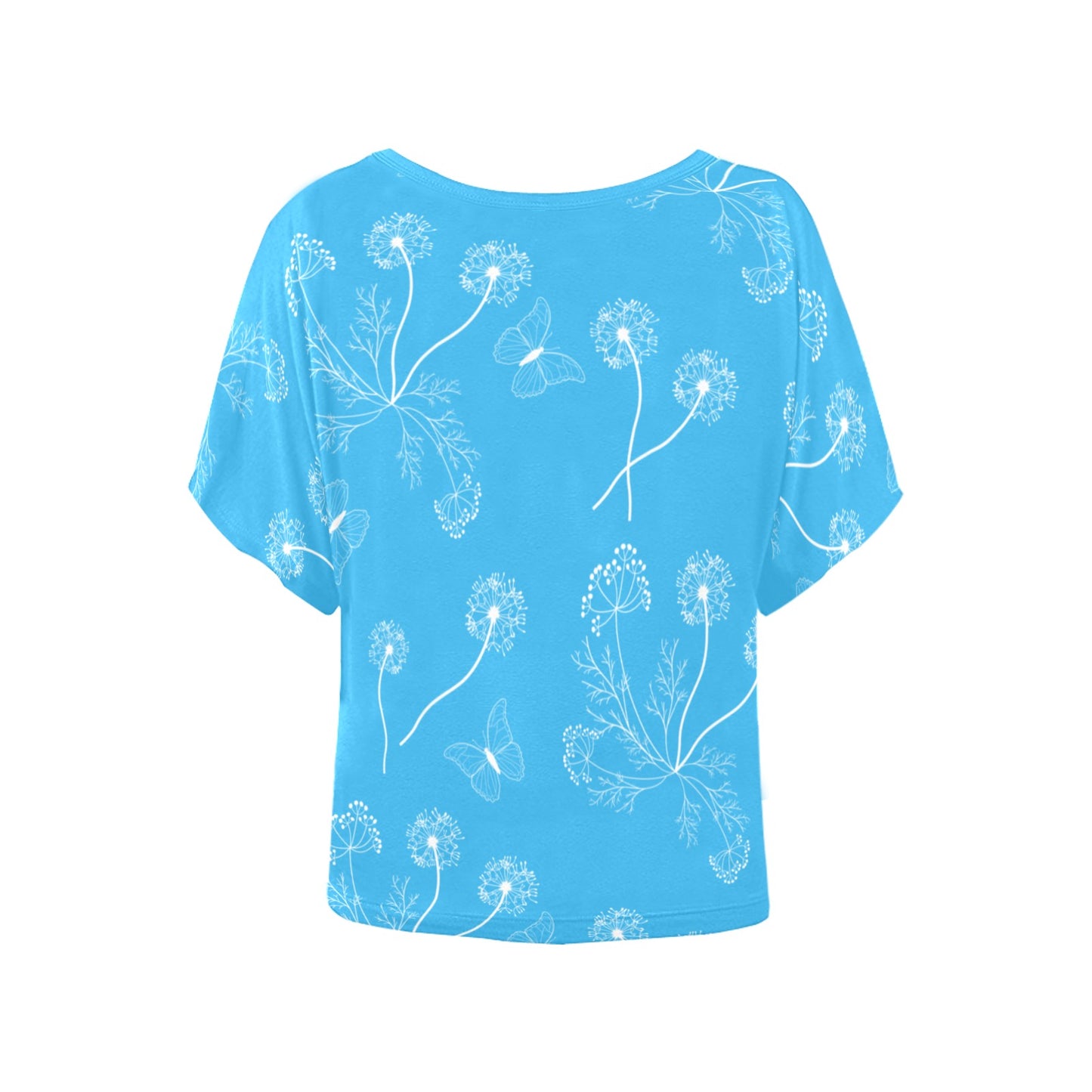 Dandelions on Bright Blue Women's Batwing-Sleeved Blouse