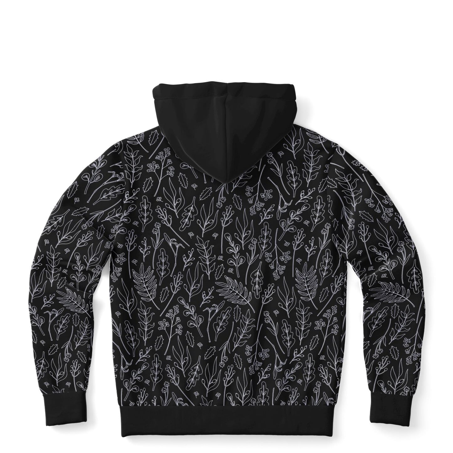 Black Silver Leaves Zip Hoodie - extra bright