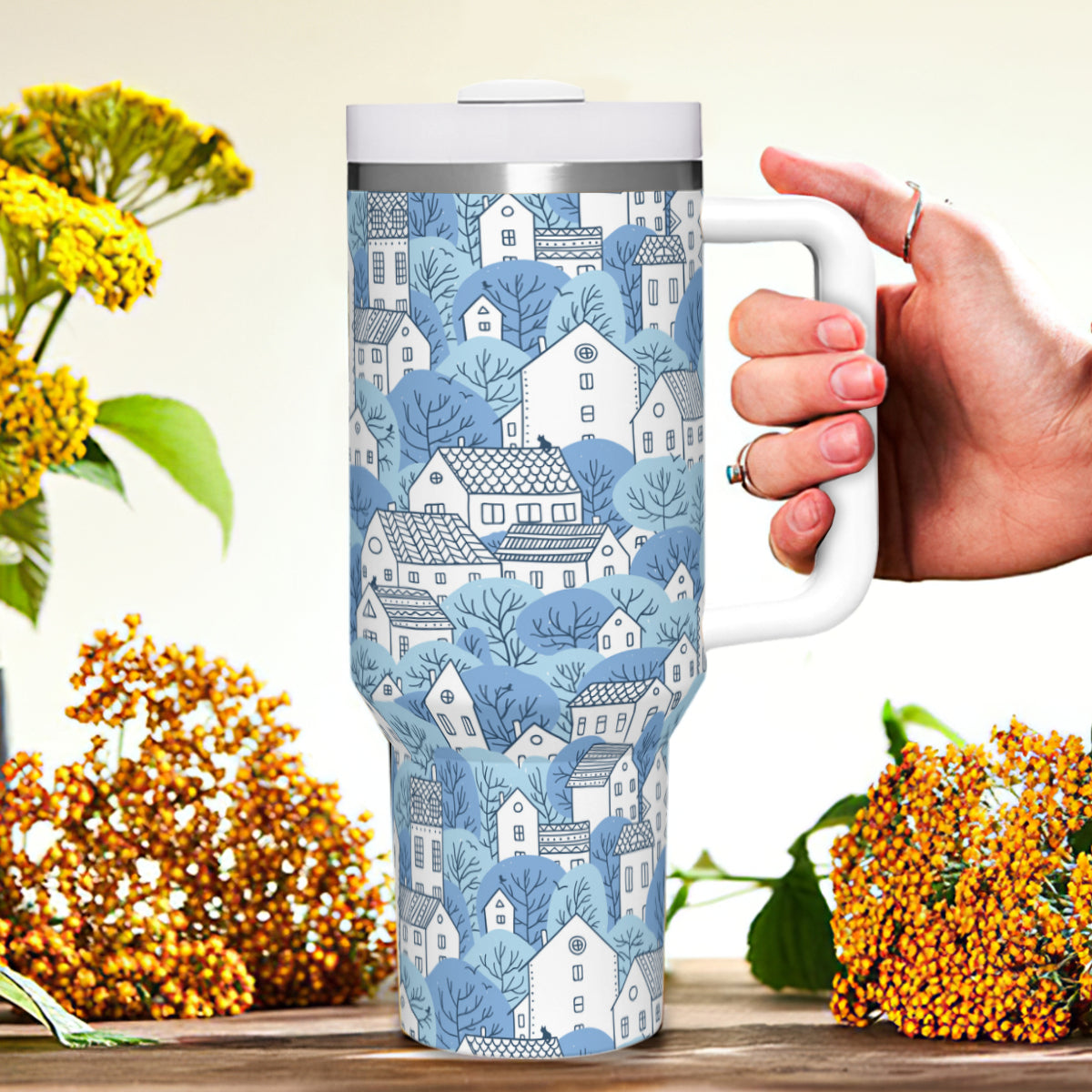 Copy of Winter Town 40oz Tumbler with Handle Stainless Steel