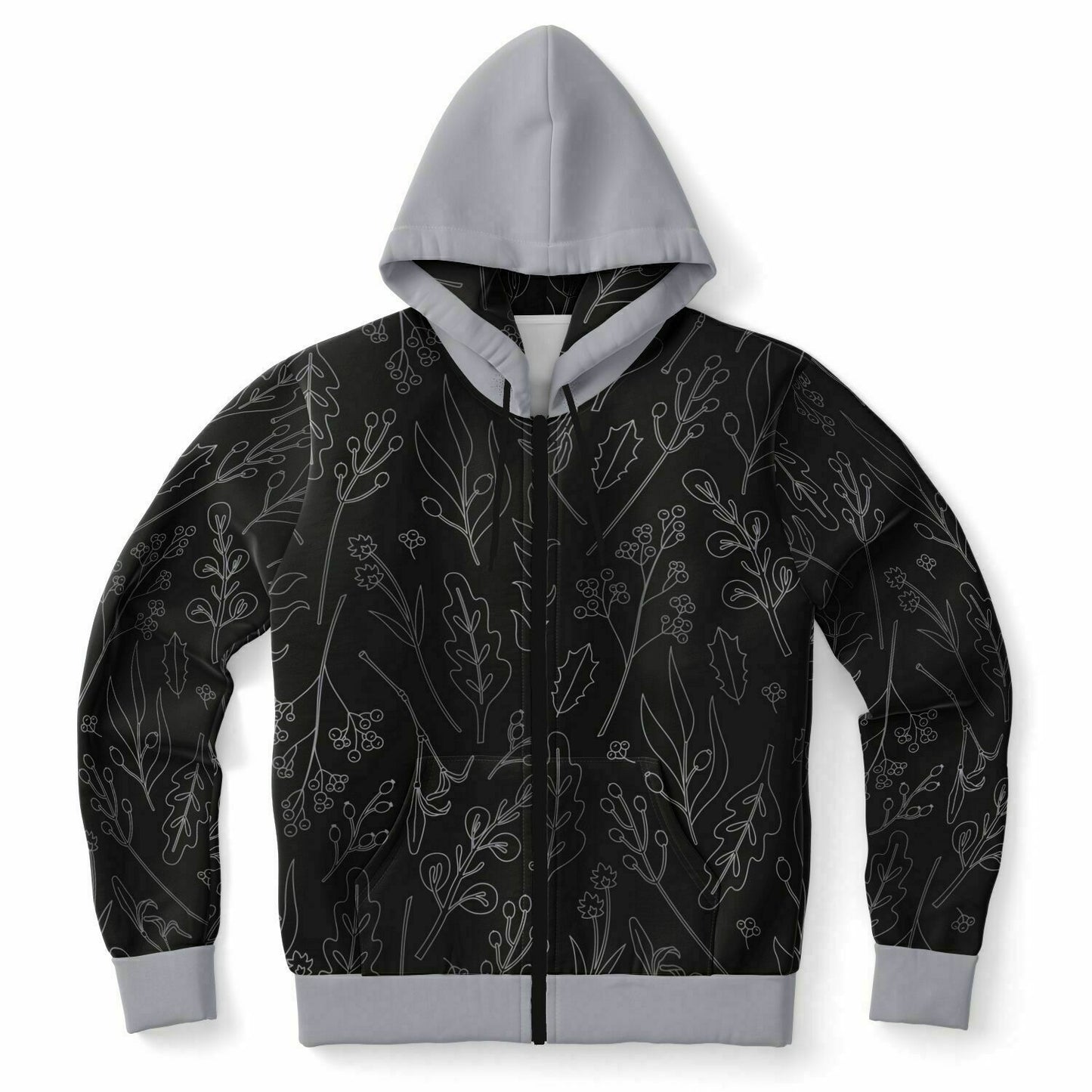 Black-Silver Zip Hoodie Unisex - silver hood