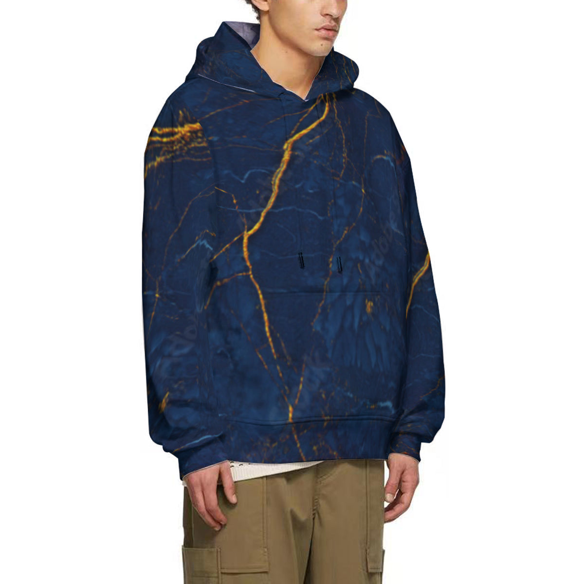 Marble Cotton Hoodie - blue