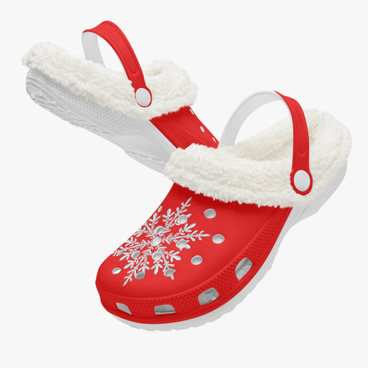 Red Snowflakes Lined  Clogs (Big Kids to Adult Sizes)