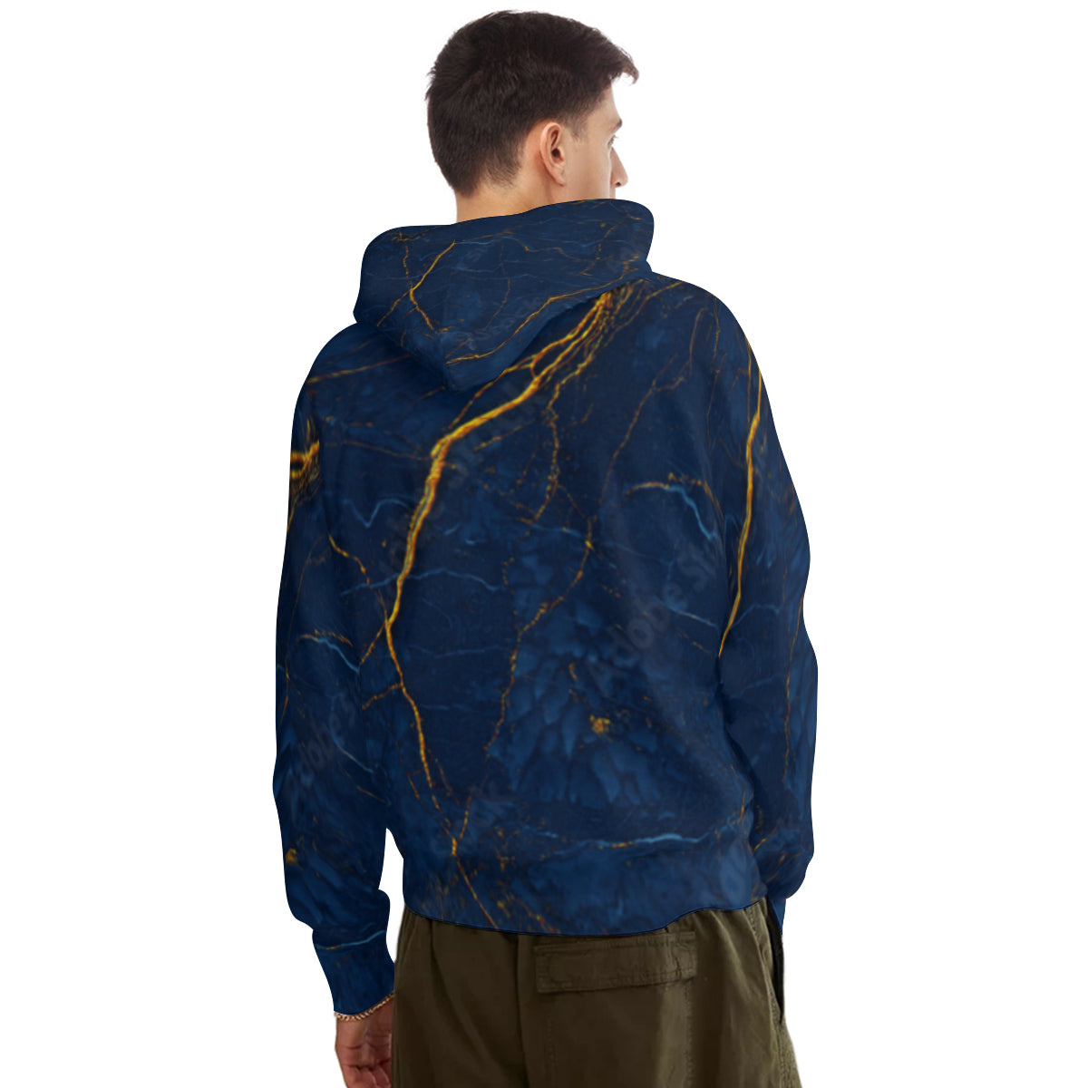 Marble Cotton Hoodie - blue