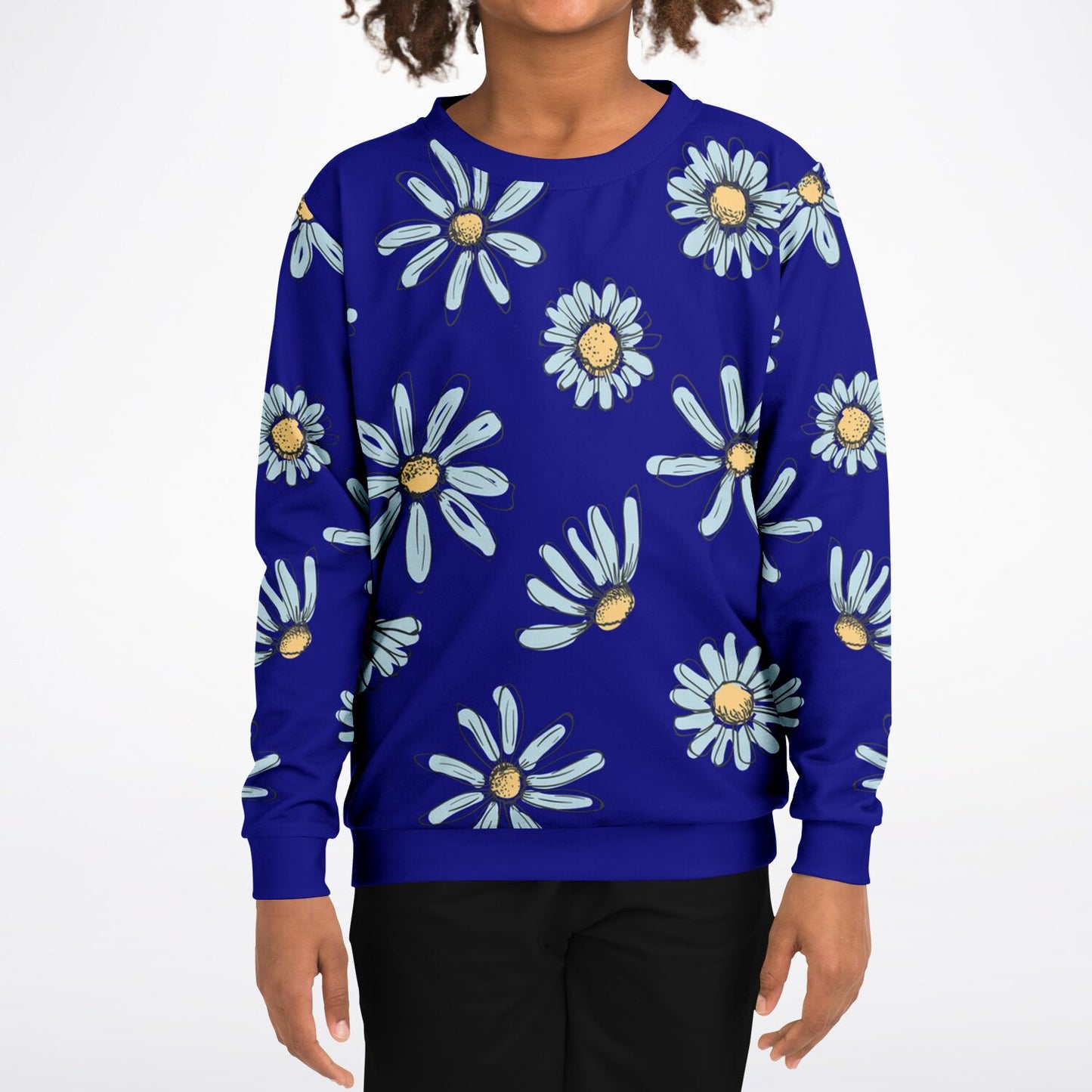 Bright Daisies Dark Blue Kids Sweatshirt