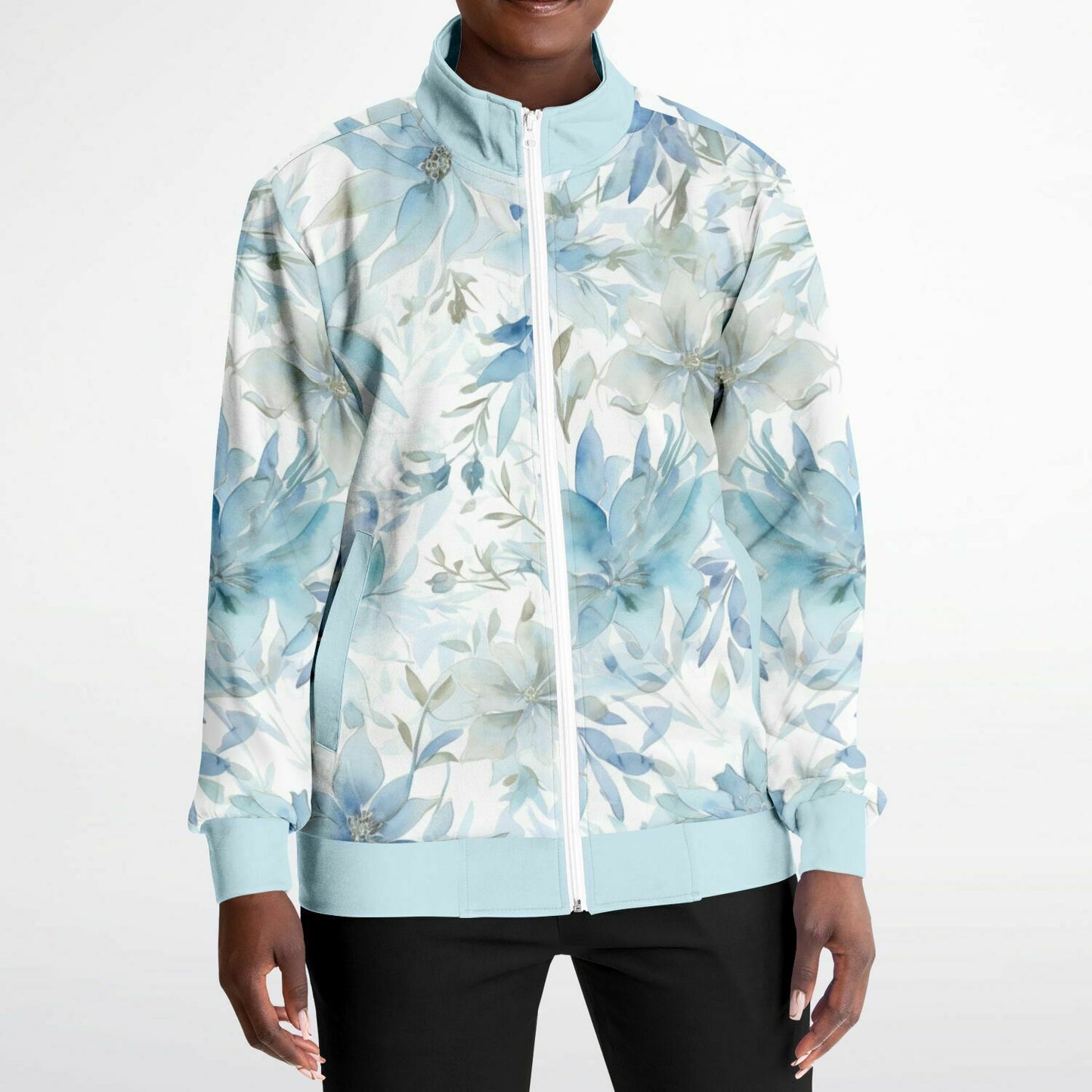 Watercolor Flowers Unisex Track Jacket - light blue