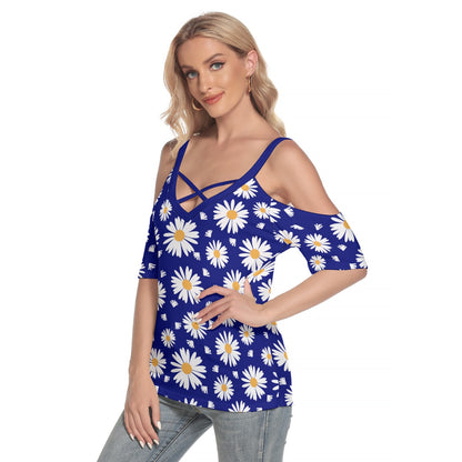 Daisies Women's Cold Shoulder T-shirt Dark Blue