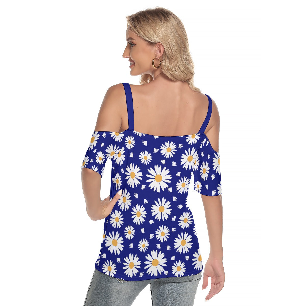 Daisies Women's Cold Shoulder T-shirt Dark Blue