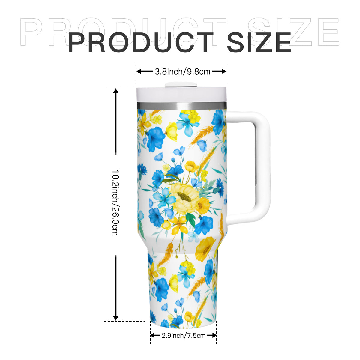 Ukraine Flowers 40oz Tumbler with Handle Stainless Steel