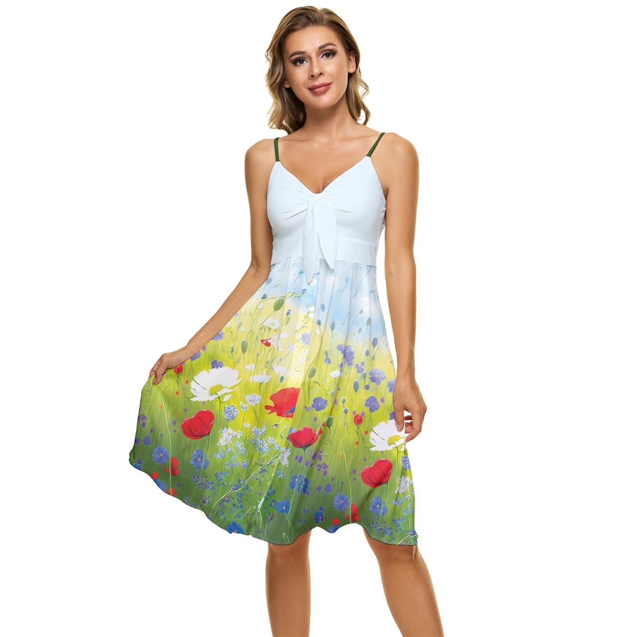 Poppies Field Mini Dress - green straps