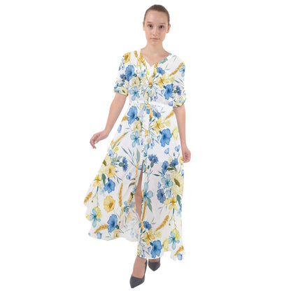 Blue and Yellow Flowers Maxi Dress