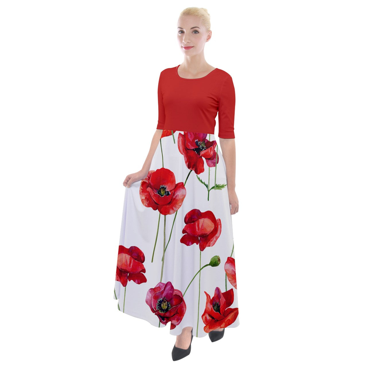 Red Poppies Maxi Dress