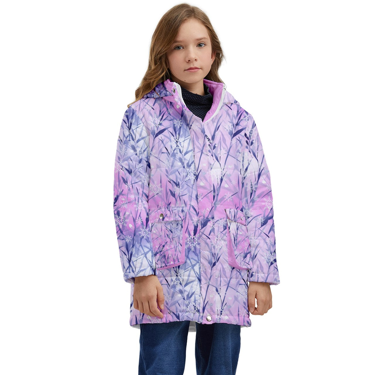 Pink Branches and Snow Kids'  Longline Puffer Jacket