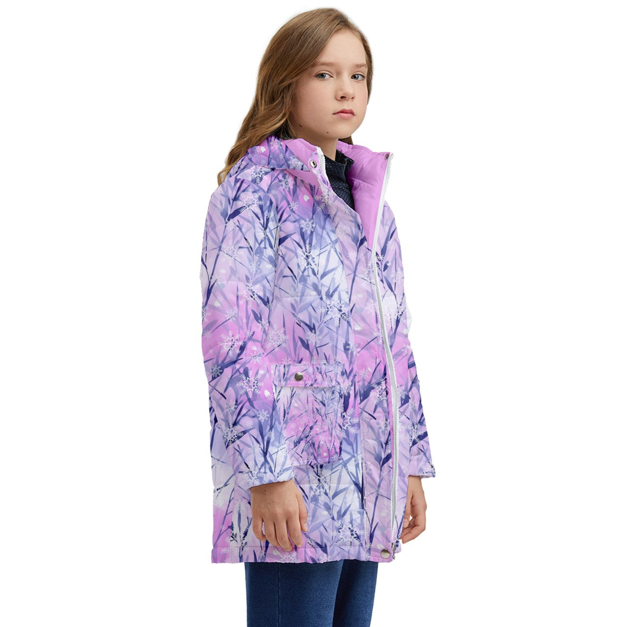 Pink Branches and Snow Kids'  Longline Puffer Jacket