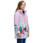 Winter Gnome Village Kids Longline Puffer Jacket - pink glass