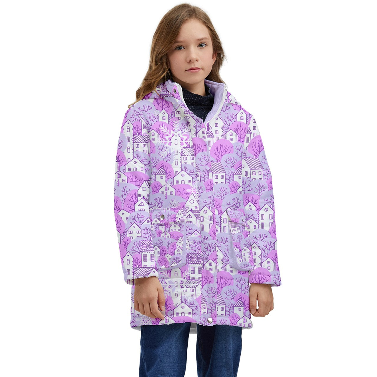 Winter Town Kid's Longline Puffer Jacket pink