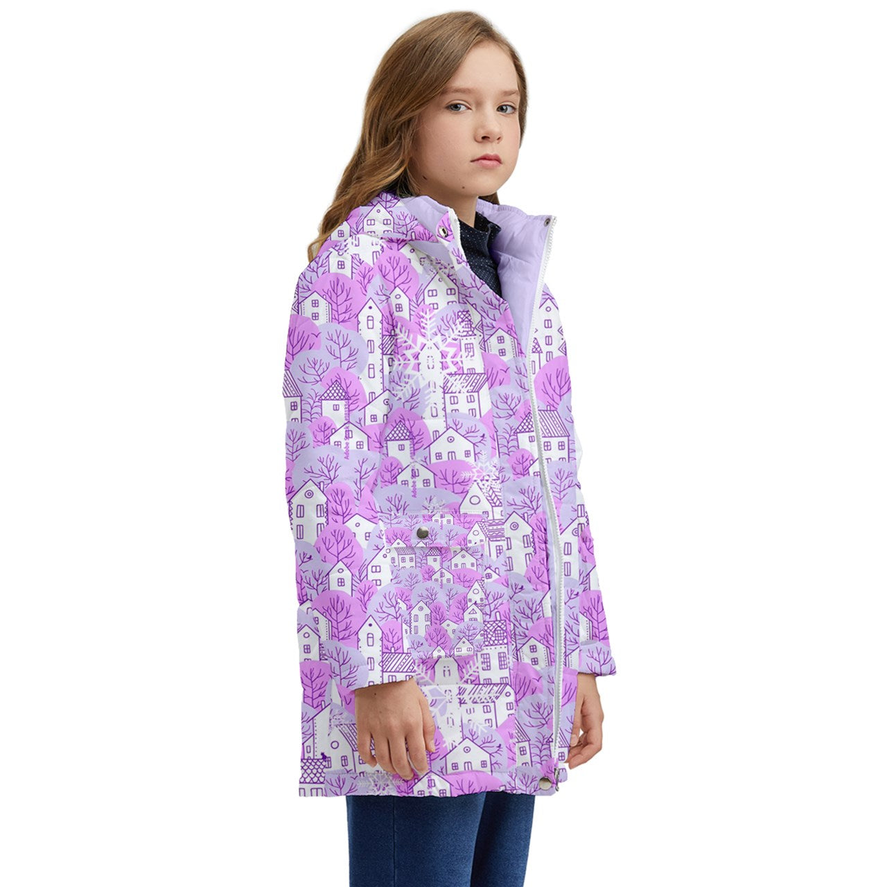 Winter Town Kid's Longline Puffer Jacket pink