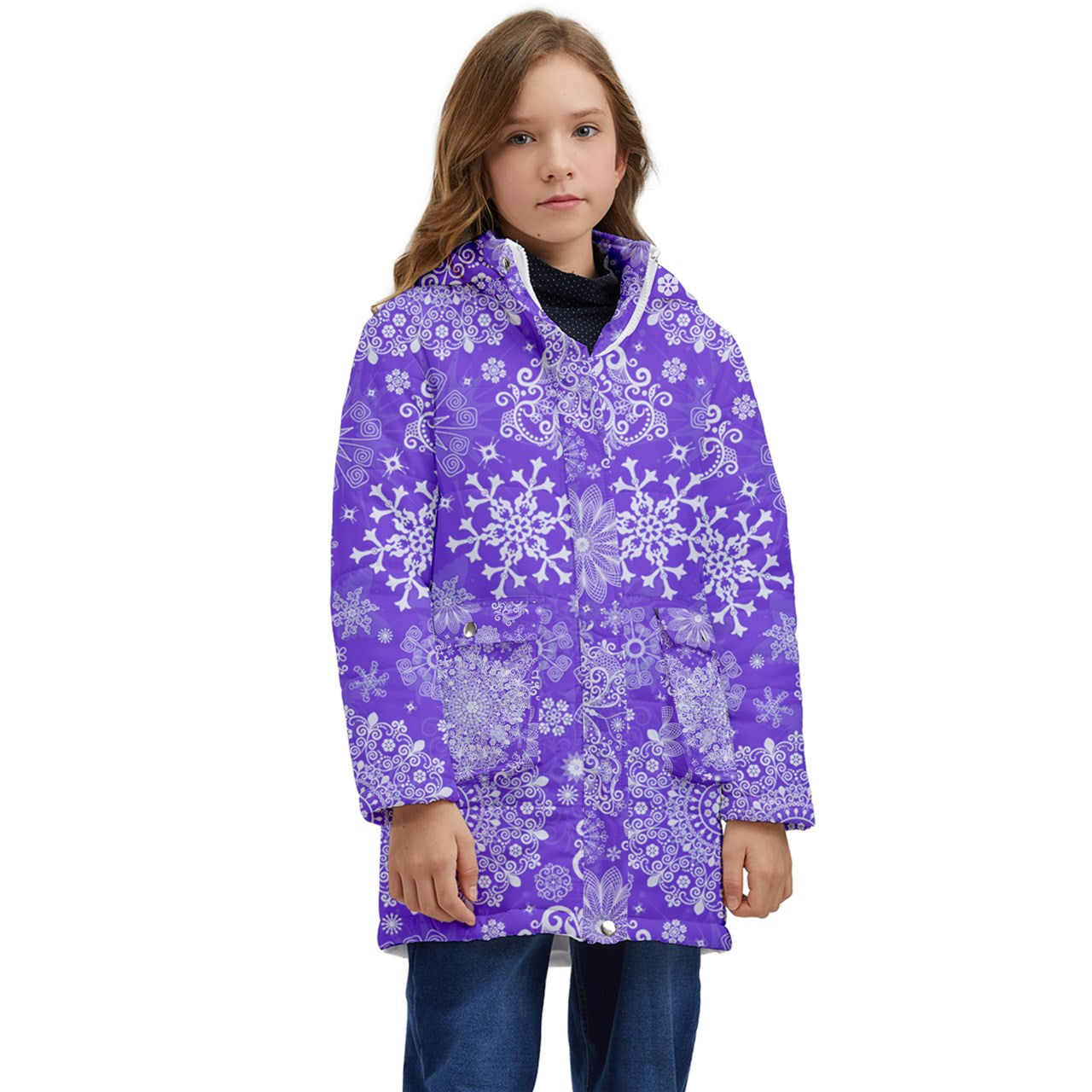 WinterButterflies1-3L Kids' Hooded Longline Puffer Jacket