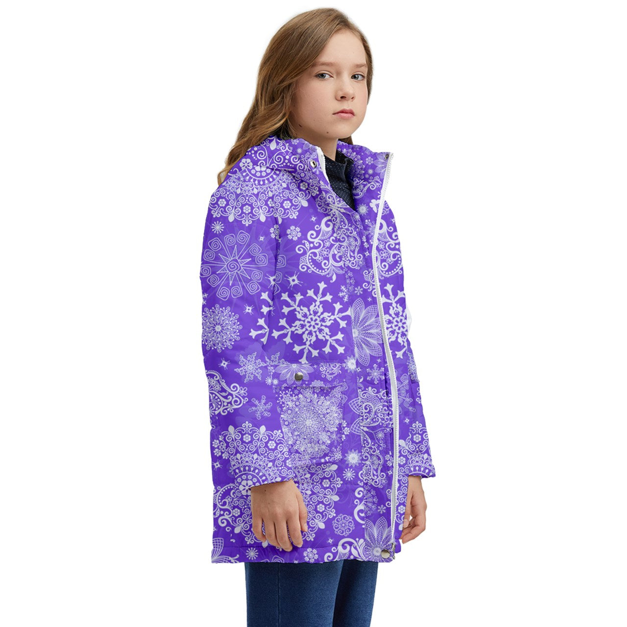 WinterButterflies1-3L Kids' Hooded Longline Puffer Jacket