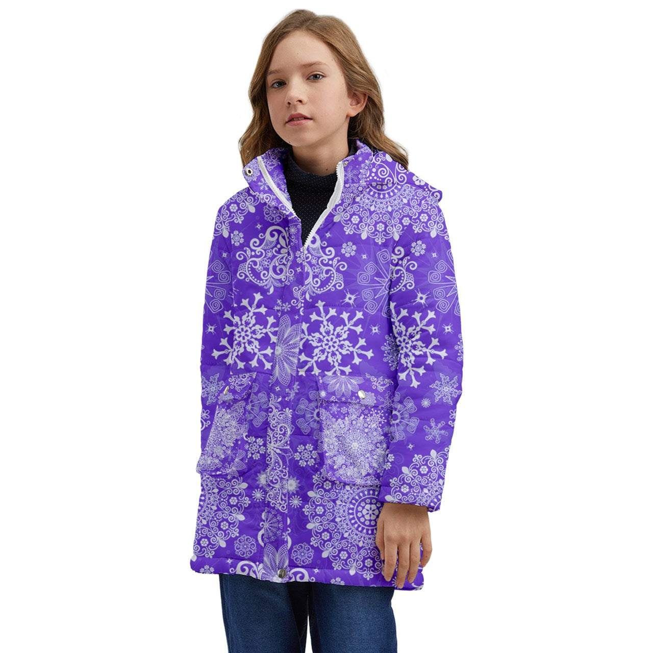 WinterButterflies1-3L Kids' Hooded Longline Puffer Jacket
