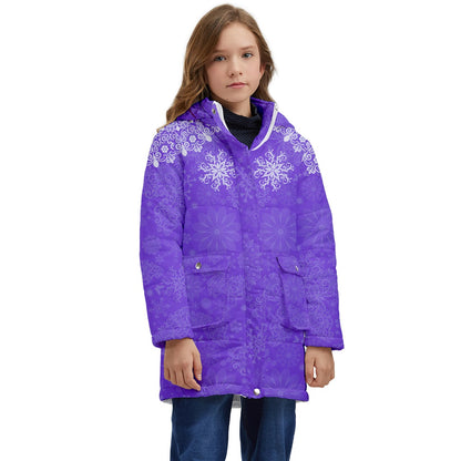 WinterButterflies1-3L-mod Kids' Hooded Longline Puffer Jacket