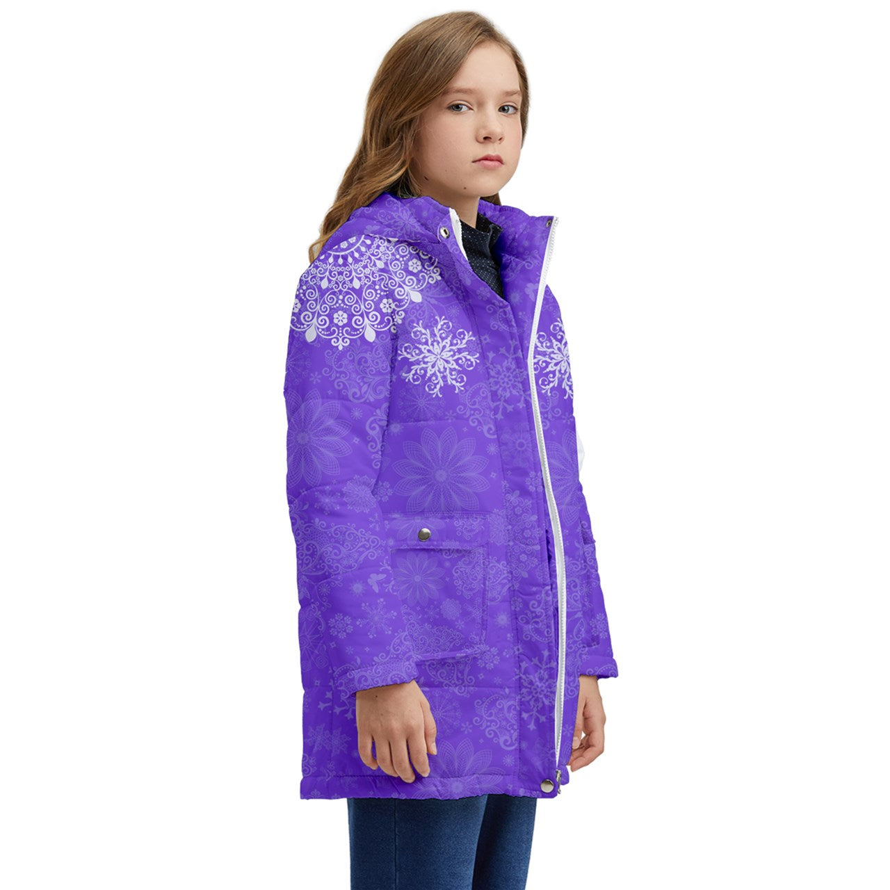 WinterButterflies1-3L-mod Kids' Hooded Longline Puffer Jacket