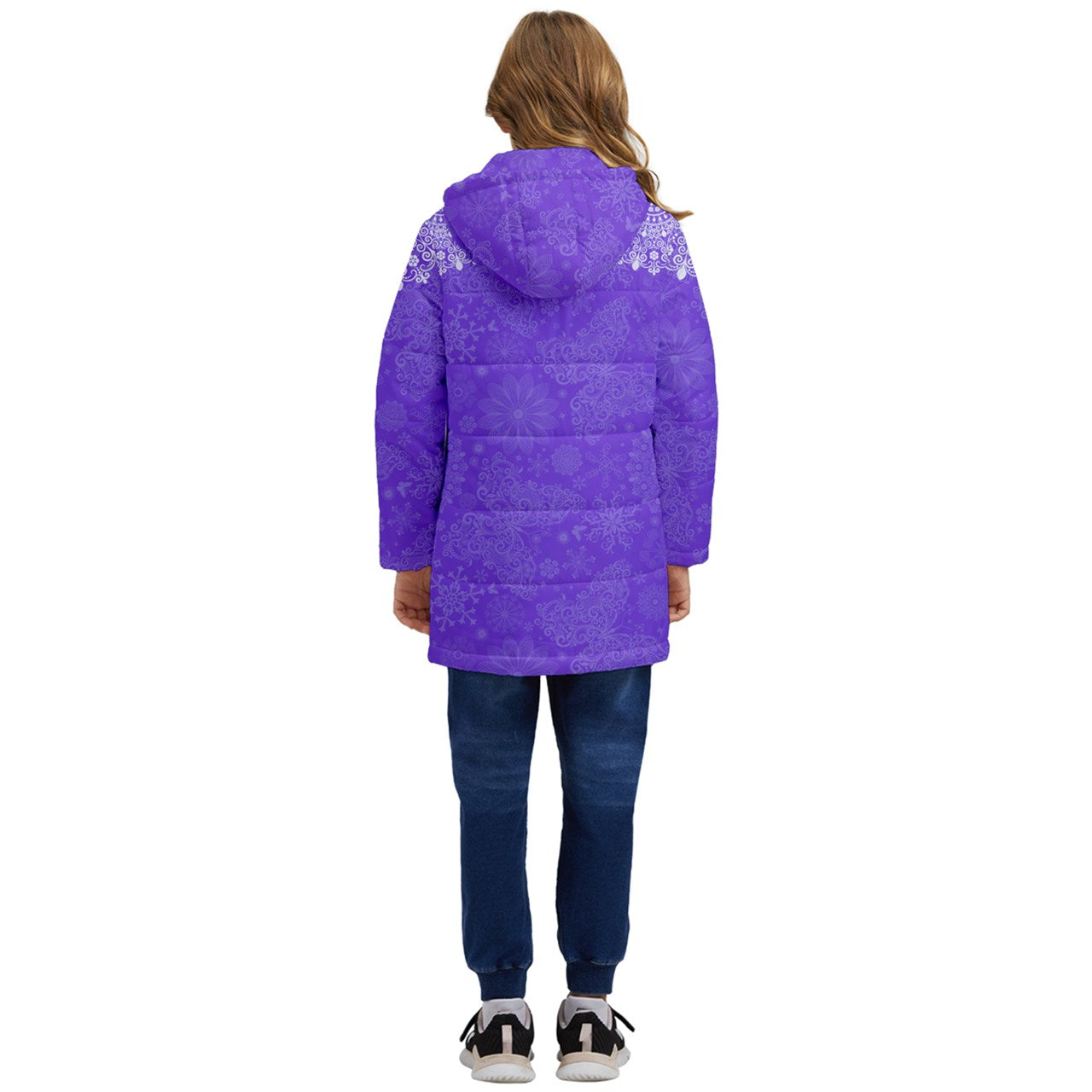 WinterButterflies1-3L-mod Kids' Hooded Longline Puffer Jacket