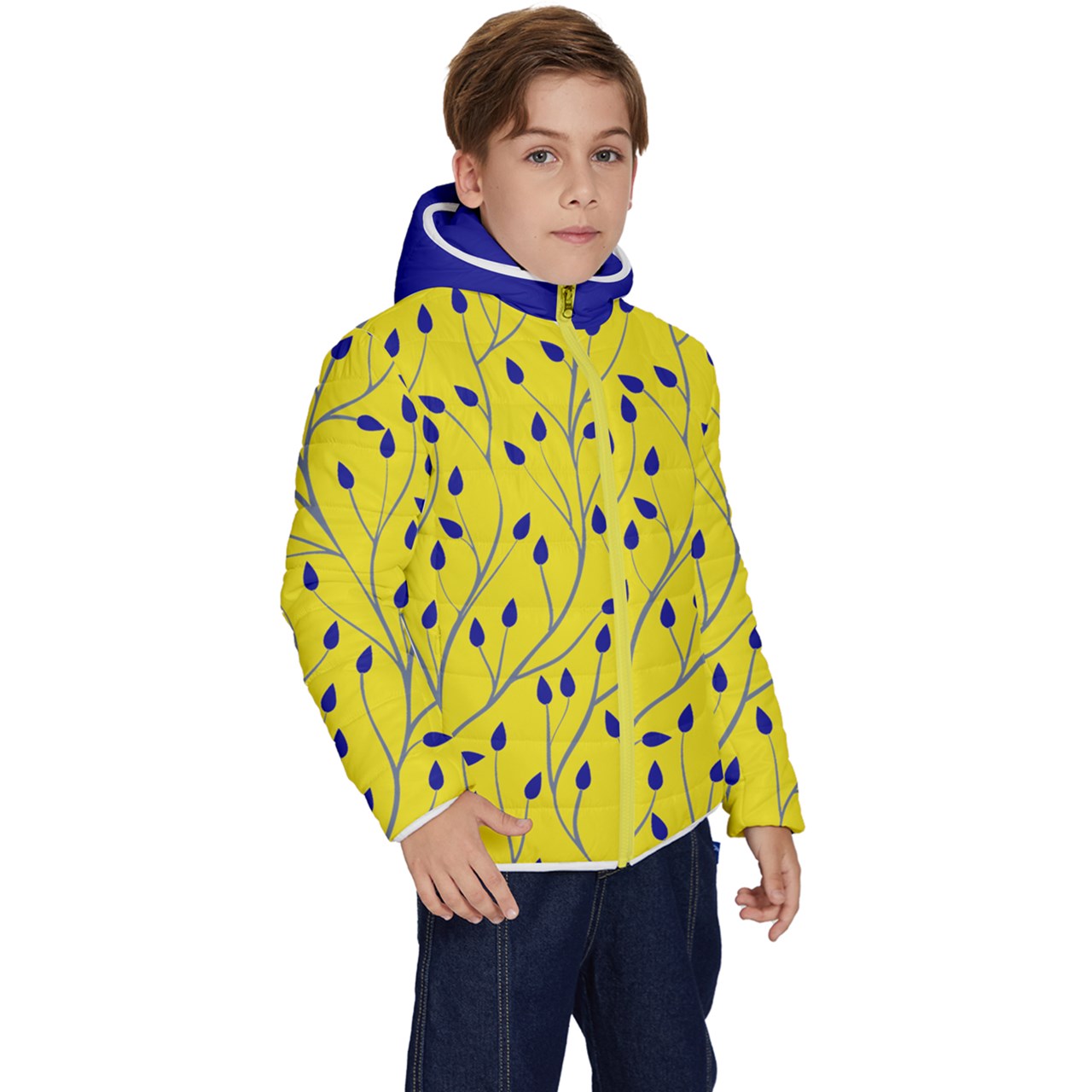 Fall Branches Kids' Quilted Jacket - yellow