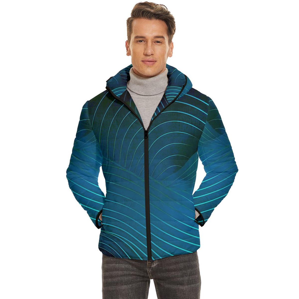 Waves Blue Men's  Quilted Jacket