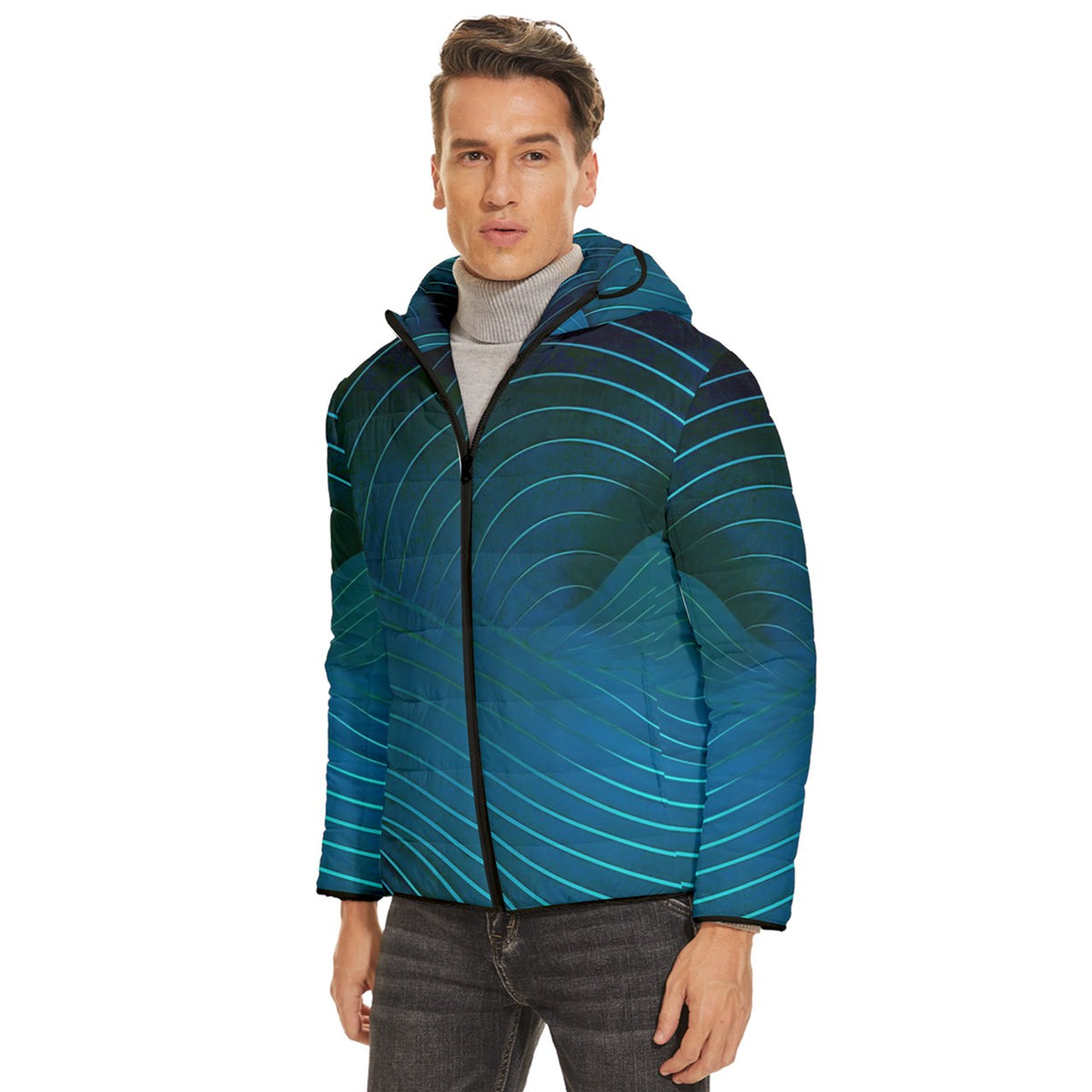 Waves Blue Men's  Quilted Jacket