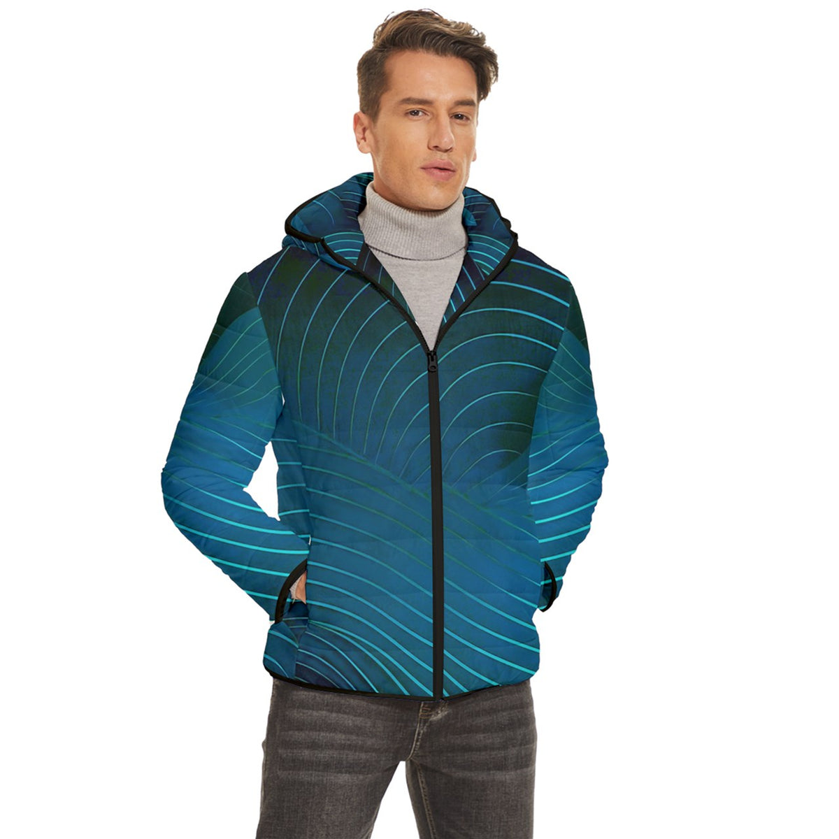 Waves Blue Men's  Quilted Jacket