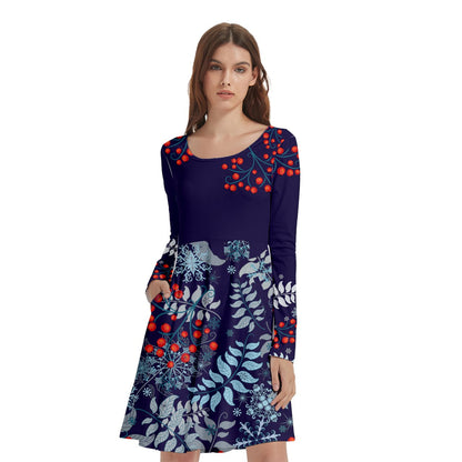 Winter Berries Long Sleeve Skater Dress With Pockets