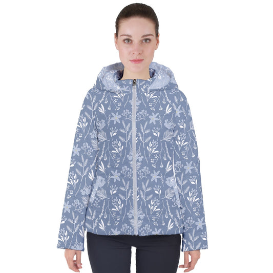 Winter Flowers Silver Blue Women's Puffer Jacket