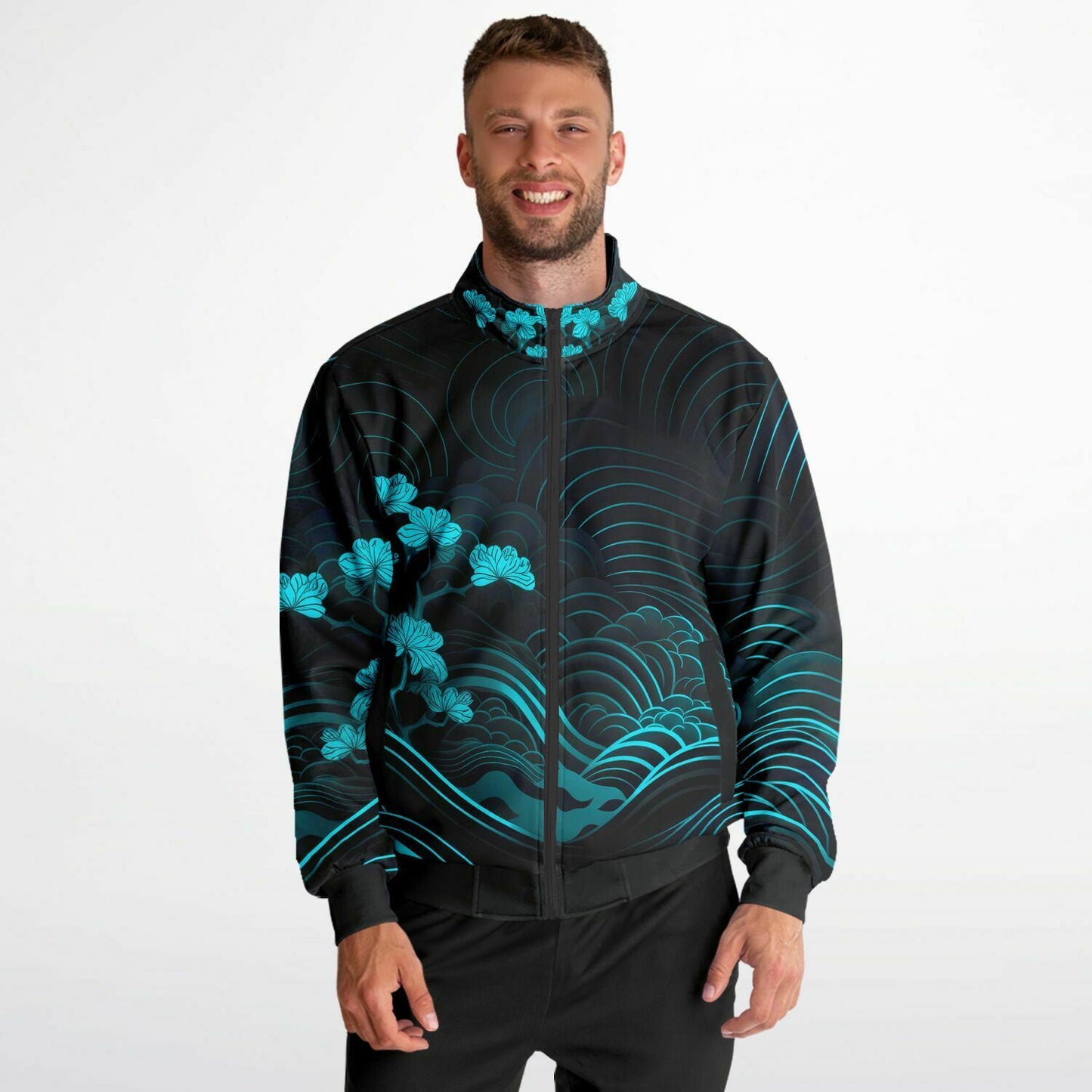 Waves & Flowers Blue 1 Unisex Track Jacket