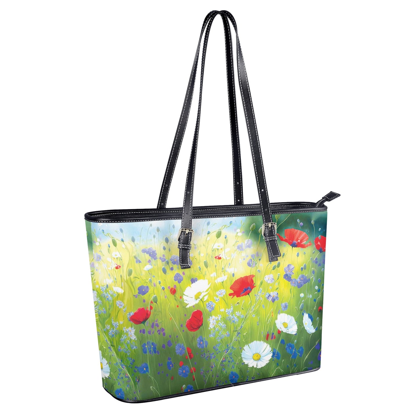 Poppies Field PU Leather Tote Bags (2 sizes)