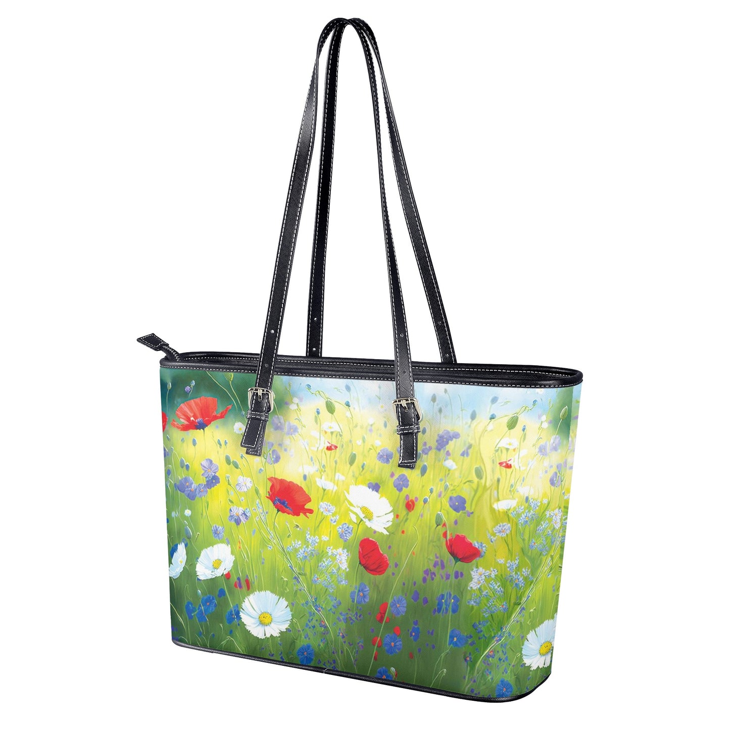 Poppies Field PU Leather Tote Bags (2 sizes)