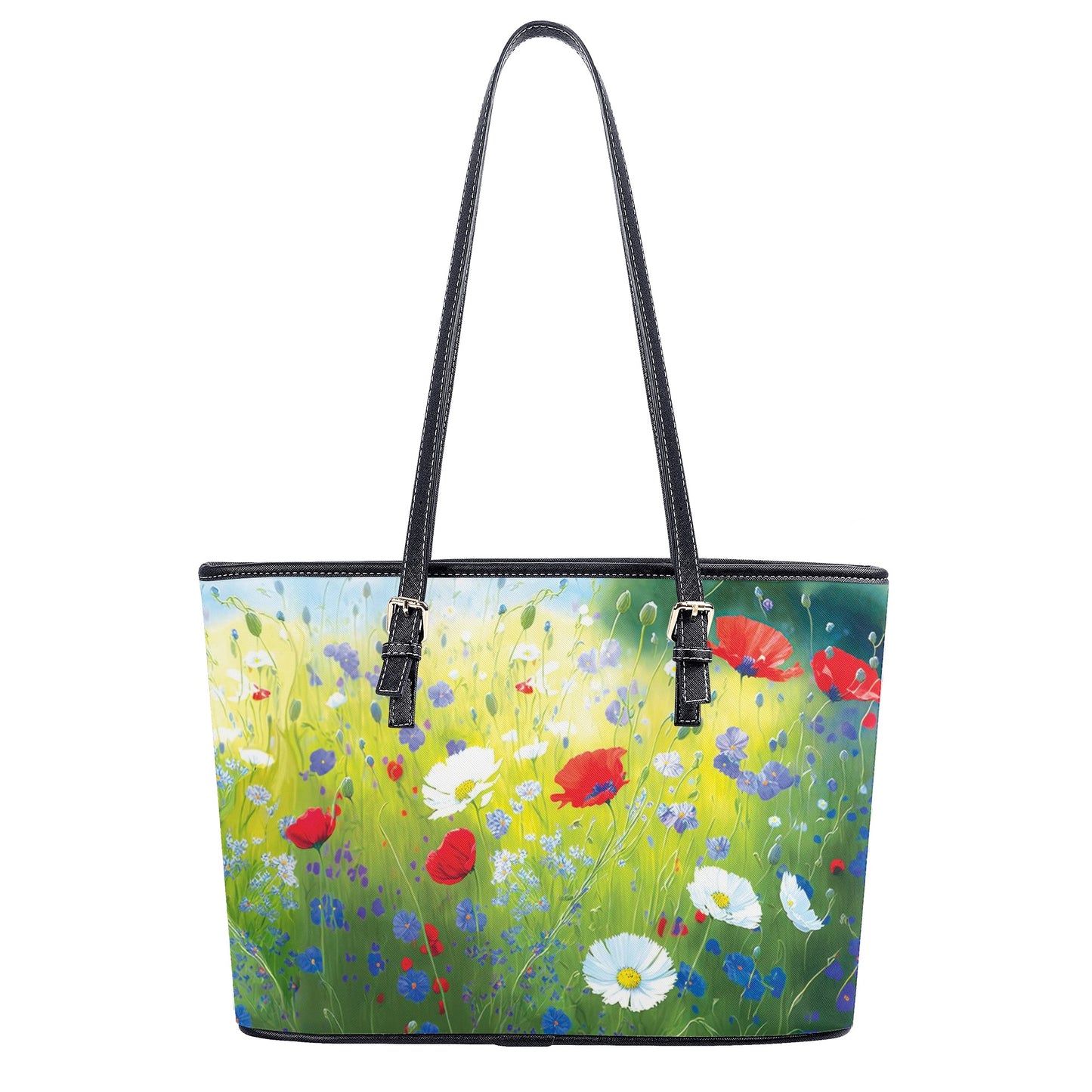 Poppies Field PU Leather Tote Bags (2 sizes)