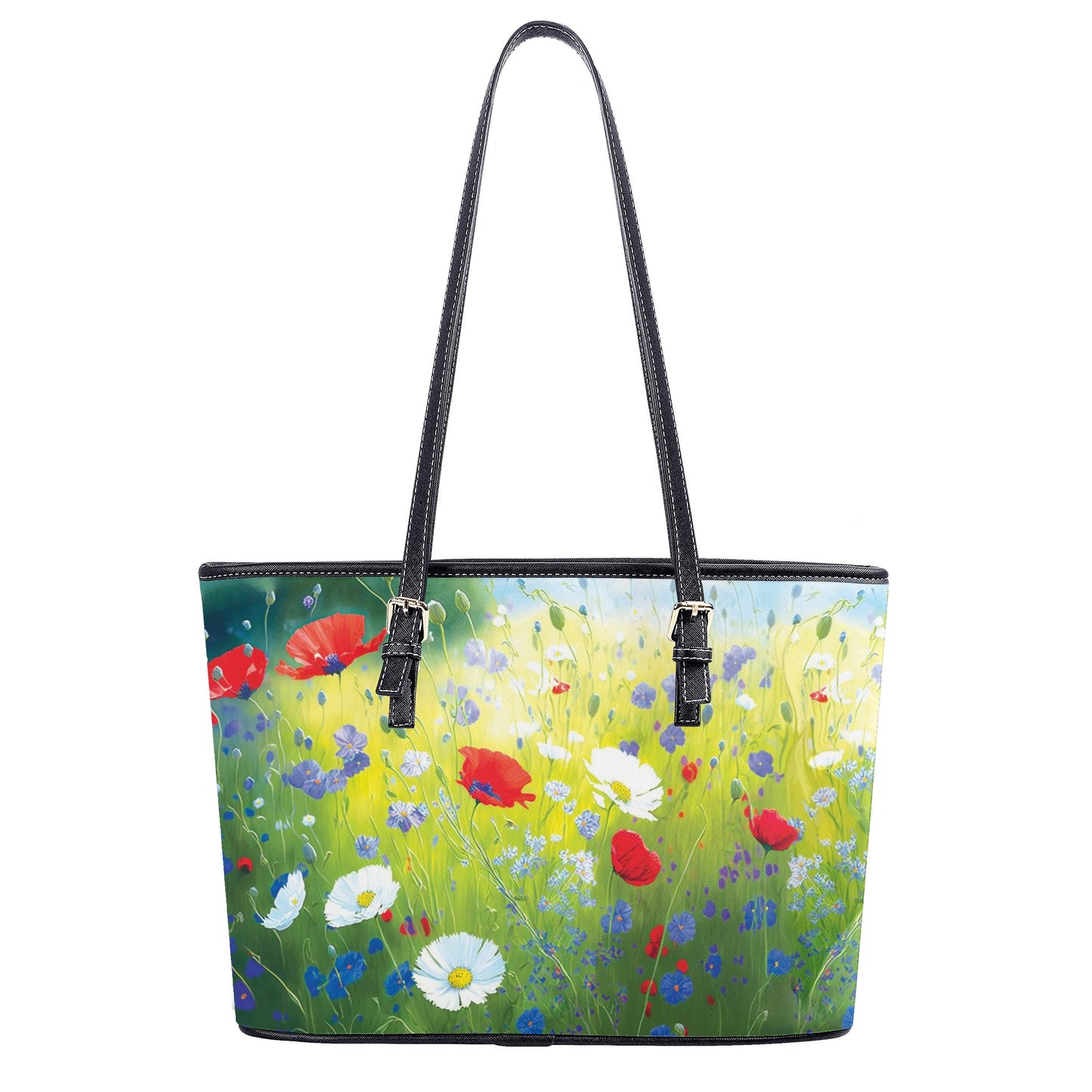 Poppies Field PU Leather Tote Bags (2 sizes)