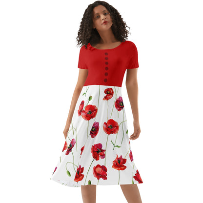 Red Poppies Women's Round Neck Dress