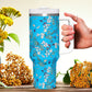 Summer Flowers Blue 40oz Tumbler with Handle Stainless Steel