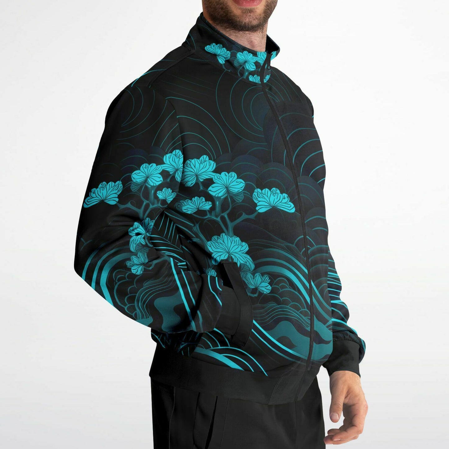 Waves & Flowers Blue 1 Unisex Track Jacket